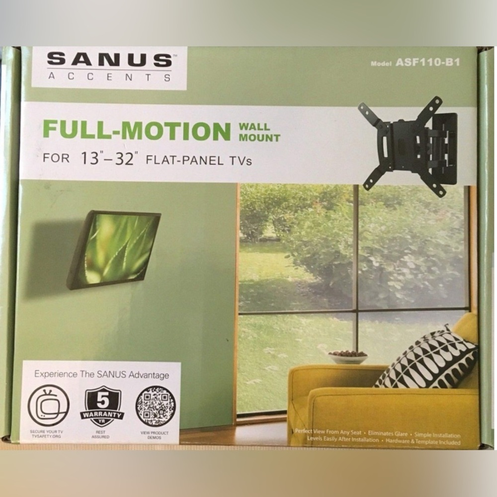 Sanus Accents Full-Motion Wall Mount for 13-32 TVS-ASF110-B1 NEW SEAL IN BOX